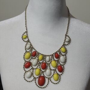 Vibrant Beaded Necklace with Red, Yellow, and Cream Accents